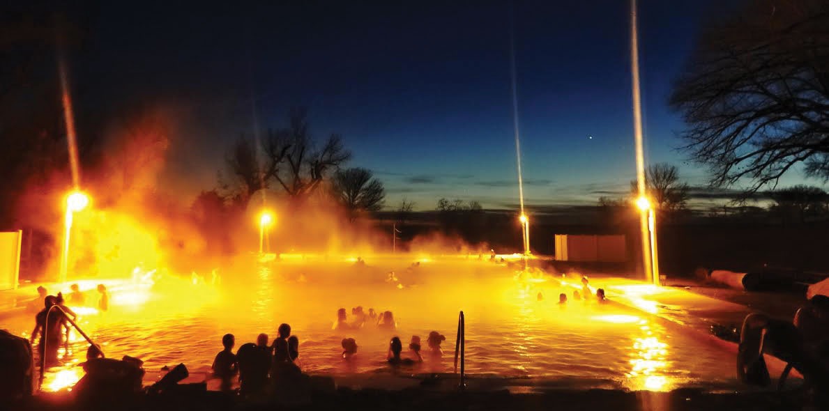 crystal hot springs pool at night