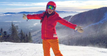 Editor Jenny Willden snowboarding at Stowe, Vermont