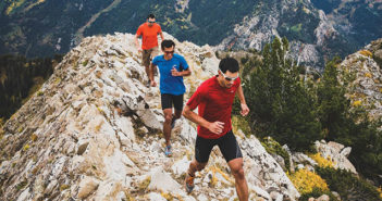 3 male Fall trail runners in the Utah Mountains