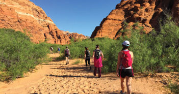Girls hiking in Red Rock Desert