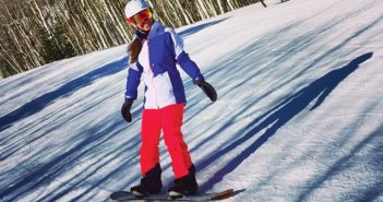 Editor Jenny Willden snowboarding