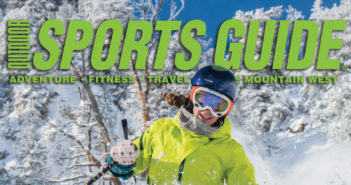 Banner of Woman skier with Outdoor Sports Guide masthead behind