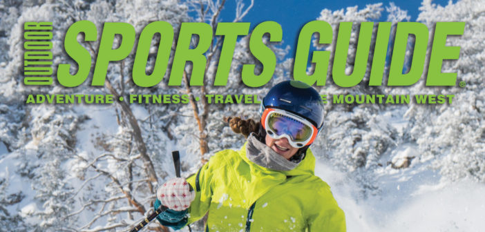 Banner of Woman skier with Outdoor Sports Guide masthead behind