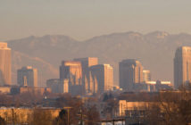 City skyline of Salt Lake City during pollution inversion
