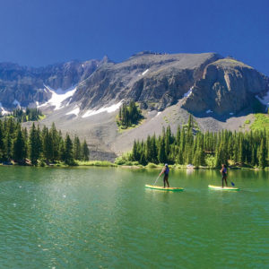 Photo of 2 stand up paddle boarders at Alta Lakes